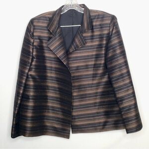 Women Jacket Linda Allard Ellen Tracy Bronze Black Striped 100% Silk Blazer Sz18